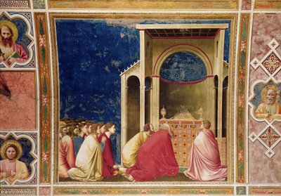 De aanbidders van de Maagd bidden voor de staven in de tempel, c.1303-05 door Giotto di Bondone